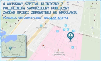 PORADNIA ORTODONTYCZNA - 4 WOJSKOWY SZPITAL KLINICZNY Z POLIKLINIKĄ SAMODZIELNY PUBLICZNY ZAKŁAD OPIEKI ZDROWOTNEJ WE WROCŁAWIU - UL. RUDOLFA WEIGLA 5,  WROCŁAW-KRZYKI