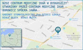 GABINET STOMATOLOGICZNY DLA DZIECI SZKOŁA BIAŁE BŁOTA - NZOZ CENTRUM MEDYCZNE IKAR W BYDGOSZCZY UTWORZONY PRZEZ CENTRUM MEDYCZNE IKAR - BOROWICZ SPÓŁKA JAWNA - CENTRALNA 27,  BIAŁE BŁOTA