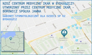 GABINET STOMATOLOGICZNY DLA DZIECI SP 62 - NZOZ CENTRUM MEDYCZNE IKAR W BYDGOSZCZY UTWORZONY PRZEZ CENTRUM MEDYCZNE IKAR - BOROWICZ SPÓŁKA JAWNA - STAWOWA 53,  BYDGOSZCZ