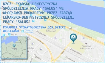 PORADNIA STOMATOLOGICZNA DLA DZIECI - NZOZ LEKARSKO-DENTYSTYCZNA SPÓŁDZIELNIA PRACY "SALUS" WE WŁOCŁAWKU PROWADZONY PRZEZ ZARZĄD LEKARSKO-DENTYSTYCZNEJ SPÓŁDZIELNI PRACY "SALUS" - HUTNICZA 5/7,  WŁOCŁAWEK