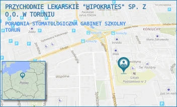PORADNIA STOMATOLOGICZNA GABINET SZKOLNY - PRZYCHODNIE LEKARSKIE "HIPOKRATES" SP. Z O.O. W TORUNIU - LEGIONÓW 210,  TORUŃ