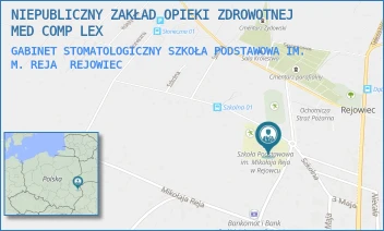 GABINET STOMATOLOGICZNY SZKOŁA PODSTAWOWA IM. M. REJA - NIEPUBLICZNY ZAKŁAD OPIEKI ZDROWOTNEJ MED COMP LEX - ZWIERZYŃSKIEGO 8A,  REJOWIEC