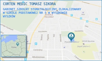 GABINET SZKOLNY STOMATOLOGICZNY ZLOKALIZOWANY W SZKOLE PODSTAWOWEJ NR 5 W WYSZKOWIE - CORTEN MEDIC TOMASZ SIKORA - GEODETÓW 45,  WYSZKÓW
