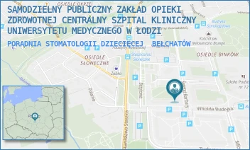 PORADNIA STOMATOLOGII DZIECIĘCEJ - SAMODZIELNY PUBLICZNY ZAKŁAD OPIEKI ZDROWOTNEJ CENTRALNY SZPITAL KLINICZNY UNIWERSYTETU MEDYCZNEGO W ŁODZI - UL. ŚW. BARBARY 1,  BEŁCHATÓW