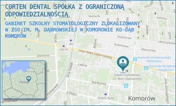 GABINET SZKOLNY STOMATOLOGICZNY ZLOKALIZOWANY W ZSO IM. M. DĄBROWSKIEJ W KOMOROWIE KO-DĄB - CORTEN DENTAL SPÓŁKA Z OGRANICZONĄ ODPOWIEDZIALNOŚCIĄ - ALEJA MARII DĄBROWSKIEJ 12,  KOMORÓW