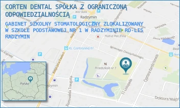 GABINET SZKOLNY STOMATOLOGICZNY ZLOKALIZOWANY W SZKOLE PODSTAWOWEJ NR 1 W RADZYMINIE RD-LIS - CORTEN DENTAL SPÓŁKA Z OGRANICZONĄ ODPOWIEDZIALNOŚCIĄ - 11 LISTOPADA 2,  RADZYMIN