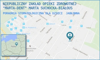 PORADNIA STOMATOLOGICZNA DLA DZIECI - NIEPUBLICZNY ZAKŁAD OPIEKI ZDROWOTNEJ "MARTA-DENT" MARTA SUCHOCKA-BIAŁOUS - MILENIJNA 44,  JABŁONNA
