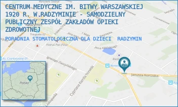 PORADNIA STOMATOLOGICZNA DLA DZIECI - CENTRUM MEDYCZNE IM. BITWY WARSZAWSKIEJ 1920 R. W RADZYMINIE - SAMODZIELNY PUBLICZNY ZESPÓŁ ZAKŁADÓW OPIEKI ZDROWOTNEJ - KONSTYTUCJI 3 MAJA 17,  RADZYMIN