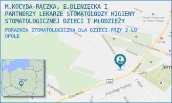 PORADNIA STOMATOLOGICZNA DLA DZIECI PRZY 2 LO - M.KOCYBA-RĄCZKA, E.OLENIECKA I PARTNERZY LEKARZE STOMATOLODZY HIGIENY STOMATOLOGICZNEJ DZIECI I MŁODZIEŻY - UL. GEN. KAZIMIERZA PUŁASKIEGO 3,  OPOLE