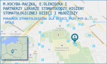 PORADNIA STOMATOLOGICZNA DLA DZIECI PRZY PSP 5 - M.KOCYBA-RĄCZKA, E.OLENIECKA I PARTNERZY LEKARZE STOMATOLODZY HIGIENY STOMATOLOGICZNEJ DZIECI I MŁODZIEŻY - UL. HUBALA 2-6,  OPOLE