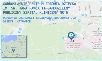 PORADNIA CHIRURGII SZCZĘKOWO-TWARZOWEJ DLA DZIECI - GÓRNOŚLĄSKIE CENTRUM ZDROWIA DZIECKA IM. ŚW. JANA PAWŁA II SAMODZIELNY PUBLICZNY SZPITAL KLINICZNY NR 6 - UL. MEDYKÓW 16,  KATOWICE