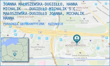 PORADNIA ORTODONTYCZNA - JOANNA MAŁOSZEWSKA-DUGIEŁŁO, HANNA MICHALIK  - DUGIEŁŁO-MICHALIK S.C. MAŁOSZEWSKA-DUGIEŁŁO JOANNA, MICHALIK HANNA - SKWER WALENTEGO ROŹDZIEŃSKIEGO 90,  KATOWICE