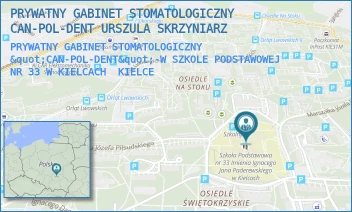 PRYWATNY GABINET STOMATOLOGICZNY "CAN-POL-DENT"-W SZKOLE PODSTAWOWEJ NR 33 W KIELCACH - PRYWATNY GABINET STOMATOLOGICZNY CAN-POL-DENT URSZULA SKRZYNIARZ - MARSZ. J. PIŁSUDSKIEGO 42,  KIELCE