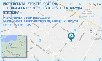 PRZYCHODNIA STOMATOLOGICZNA ''FINKA-DENT'' W SUCHYM LESIE - PRZYCHODNIA STOMATOLOGICZNA ''FINKA-DENT'' W SUCHYM LESIE KATARZYNA SIMIŃSKA - POZIOMKOWA 11,  SUCHY LAS